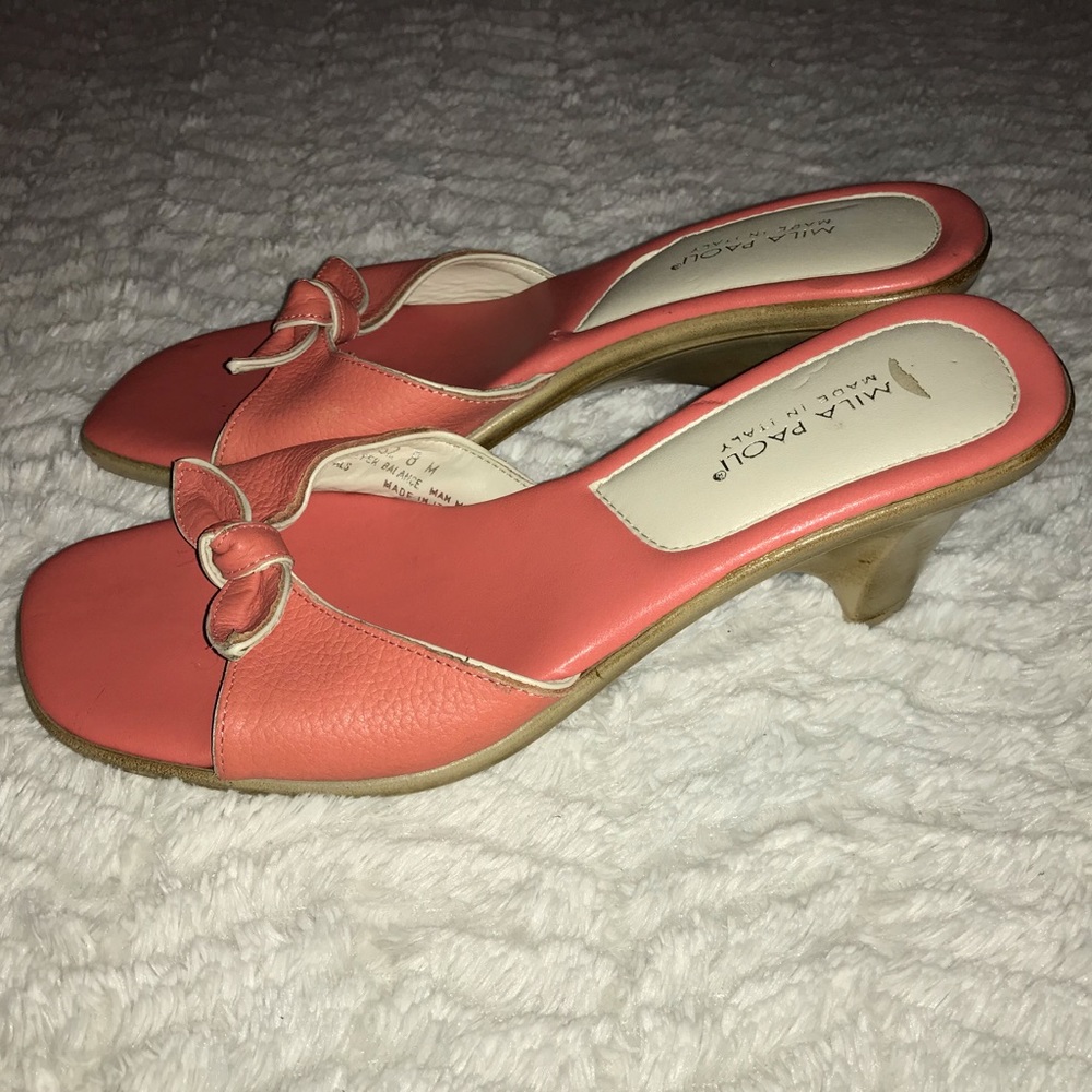 Mila Paoli Leather Kitten Heel Sandal Orange 8